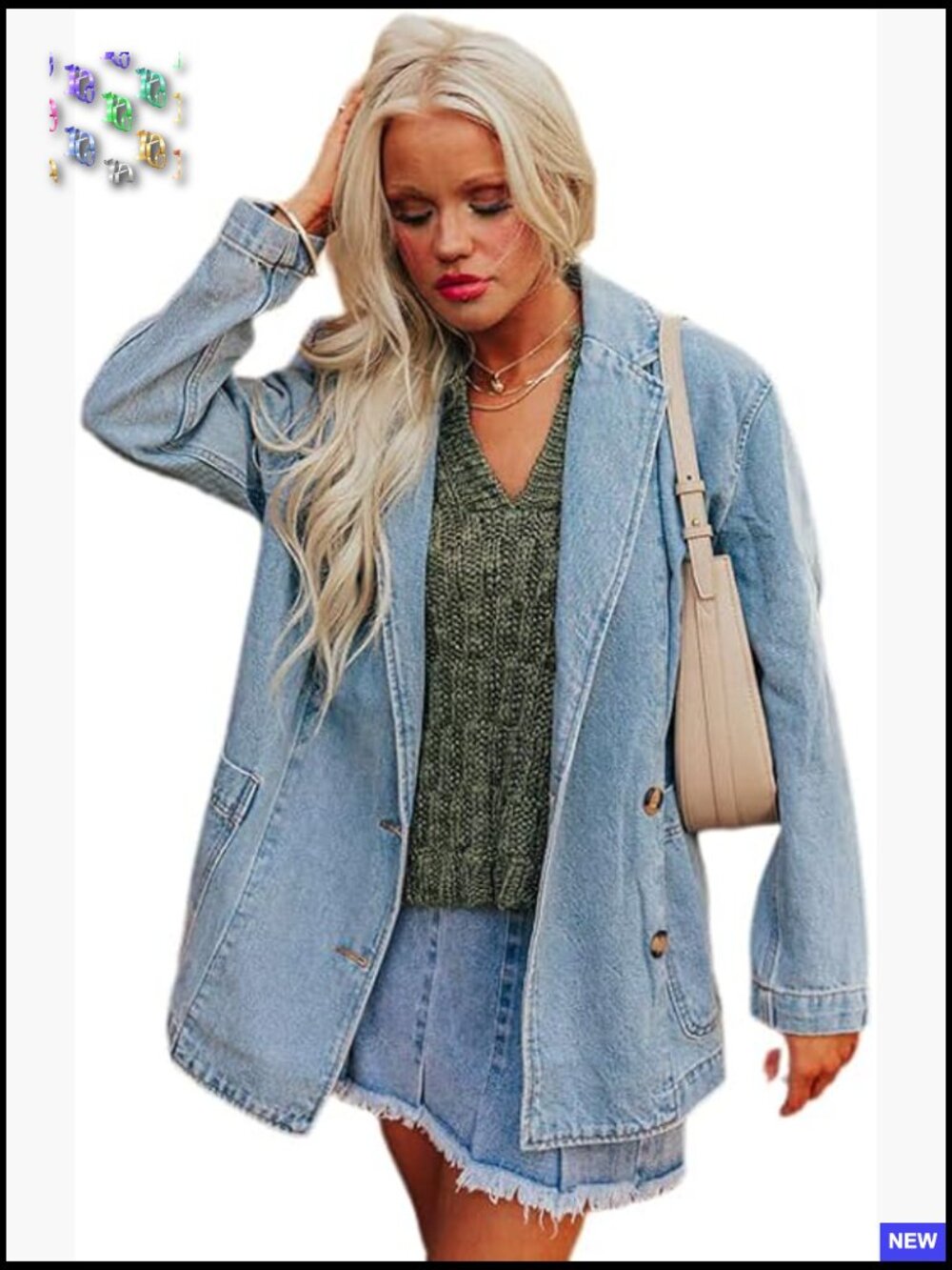 Oversized Denim Blazer Shacket Coat Notched Lapel Chic Modern Y2K